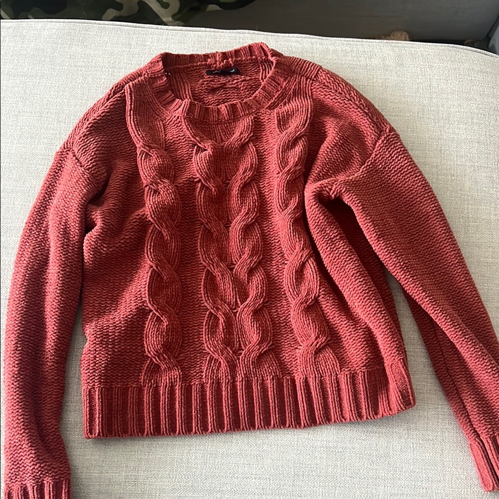 American Eagle Outfitters Red Crew Neck Sweater with Cable Knit